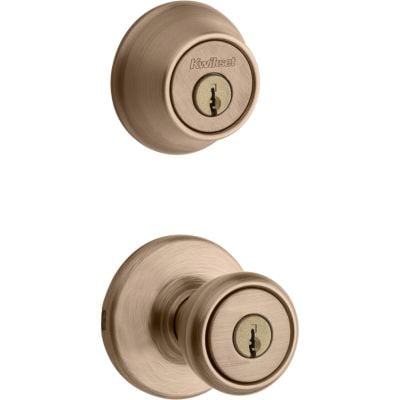 Kwikset 690 Tylo Entry Knob and Single Cylinder Deadbolt Combo Pack featuring SmartKey in Polished Brass Kwikset 690 Tylo Entry Knob and Single Cylinder Deadbolt Combo Pack featuring SmartKey in Polished Brass